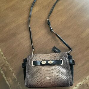 Coach Snakeskin-Embossed metallic Brown and Black Crossbody Bag